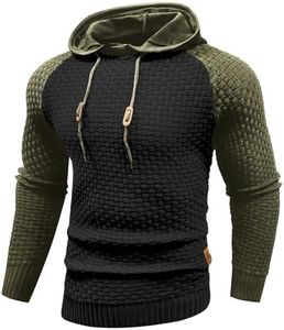 Zaitun Mens Hooded Sweatshirt Long Sleeve Solid Knitted Hoodie Pullover Sweater Army Green/Black
