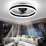 OMGPFR LED Ceiling Fans with Lights Reversible Remote, 6 Speeds Modern Bedroom Fan Ceiling Light Quiet Dimmable Small Ceiling Fan Light for Living Room, Black 50CM