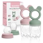 Bessentials Baby Fresh Fruit Food Feeder - 2 Pack Silicone Baby Mesh Feeders for Infant Safe Self Feeding |3 Sizes Food Pouches Included| Suitable for Baby 4m+ (Light Pink & Grass Green)