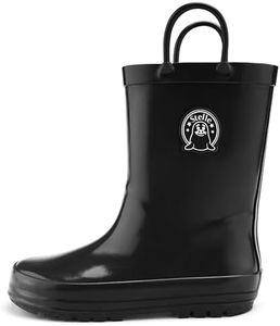 Stelle Kids Rain Boots for Boys Girls Waterproof Natural Rubber Toddler Rainboots Easy On Handles Non-Slip Sole(Black,11ML)