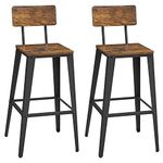 VASAGLE Bar Stool Set of 2, Bar Chairs, Kitchen Chairs with Backrest, Steel Frame, Easy Assembly, Industrial, Rustic Brown and Black LBC078B01