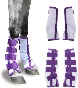 Gallopoff Horse Fly Boots Set of 4 - No-Rub Airflow Mesh Leggings to Reduce Stomping - Stay-on Breathable Horse Leg Wraps for Pasture, Stable & Field Violet Pony