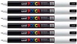 Uni Posca PC-1MR White Colour Paint Marker Pens Ultra Fine 0.7mm Calibre Tip NIB Writes On Any Surface Glass Metal Wood Plastic Fabric (Pack of 6)