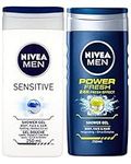 Nivea MEN Shower Gel Twin Set SENSITIVE & POWER FRESH Body, Face & Hair Wash 2 x 250ml Exclusive Selection from Kingdom Supplies.