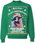 On Coast "Its Not Christmas Until Hans Gruber Falls From Nakatomi Ugly Christmas Sweater Sweatshirt (US, Alpha, X-Large, Regular, Regular, Green)