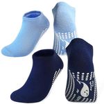 TENQUAN Womens & Mens Non-slip Grip Socks for Yoga, Pilates, Hospital, Anti-skid Slipper Barre Socks for Home Workout Sports (2 Pairs Blue, Unisex M (UK 6-8 / EU 39-42))