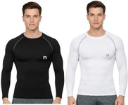 NEVER LOSE Polyester Men's Compression Ultima Slim Fit T-Shirt Top Skin Tights Fit Lycra Inner Wear Full Sleeve For Gym Cricket Football Badminton Sports Combo (Pack Of 2) (Medium, White+Black)