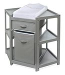 Badger Basket Corner Diaper Changing Table with Laundry Hamper, Storage Bin, and Contoured Pad for Baby - Gray