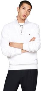 Tommy Hilfiger Chaqueta con Cremallera Hombre Essential Fleece 1/4 Zip con Cuello Marinero con Cremallera, Blanco (White), L
