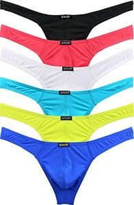 iKingsky Men's Soft Thong Underwear Sexy Low Rise T-Back Men Stretch Underwear Pack of 6 (Large, Color 1)