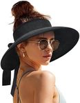 camptrace UPF 50+ Sun Visors for Women Wide Brim Beach Hat Foldable Straw Visor Hat Ponytail Summer Packable, Black, One Size