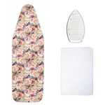 Encasa Homes Superior Ironing Board Cover - Wildflowers - Wide 44"x18", Extra Thick 4mm Felt Pad, I Elastic Cord + Lock, Silicone Iron Rest, Mesh Cloth I Scorch Resistant I Washable