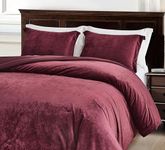 Chezmoi Collection Lux 3-Piece Burgundy Velvet Comforter Set King Size, All Season Lush Plush Velvet Bedding Set with Soft Washed Microfiber Reverse