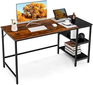 Giantex 140 CM Computer Desk, Large Home Office Desk with 2-Tier Storage Shelves, Modern Laptop PC Desk with Heavy-Duty Steel Frame, Multipurpose Writing Desk Study Desk (Rustic Brown)