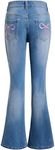 Milumia Girl's Raw Hem Flare Jeans Long Bell Bottom Wide Leg Denim Pants with Pockets Blue with Bow 10Y