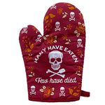 Many Have Eaten Few Have Died Oven Mitt Funny Sarcastic Cooking Kitchen Glove Funny Graphic Kitchenwear Halloween Funny Sarcastic Novelty Cookware Red Oven Mitt