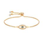 LeCalla 925 Sterling Silver Adjustable Bolo Bracelets | 14K Gold Plated Zirconia Evil Eye Bracelet for Women Teen