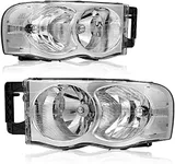 AUTOSAVER88 Headlight Assembly Compatible with 2002 2003 2004 2005 Dodge Ram 1500 2500 3500 Pickup Truck OE Style Headlamps Chrome Housing with Clear Reflector Lens