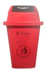 Fiable Cleantech HDPE Swing Lid 100L Trash Bin With Swing Lid Recycling Bins Waste Basket For Home/Office/Hospital/College/School - Red