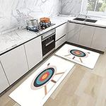 2 Pieces Kitchen Rugs,Recreation Archery Target Arrow Standing On Tripod Goal Win Sports Bullseye Aim Dart Dartboard Fla,Non Slip Machine Washable Runner Carpet for Laundry Office Home Indoor Outdoor