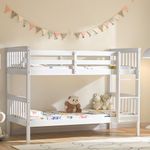 Vida Designs Milan Bunk Bed With Ladder, Kids Twin Sleeper, Solid Pine Wood Frame, Children's, Single 3 Foot, White