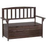 Outsunny Outdoor 2 Seater Garden Bench, Wooden Bench with Storage, Garden Storage Bench with Backrest, Arm Rests for Outdoor Patio Porch, 112 x 84 x 58 cm, Brown