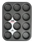 Zuvo Nonstick 12 Cup Muffin Tray - BPA Free & Dishwasher Safe Cupcake Pan Muffin Tray with Stain-Resistant, Baking Mould for Muffins or Cupcakes, Bakeware - (Black)