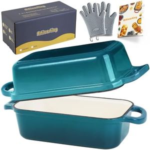 Articasting Cast Iron Bread Loaf Pan with Lid, Loaf Pans for Baking Bread 9x5, 2 in 1 Enameled Bread Pans for Homemade Bread, Sourdough, Teal