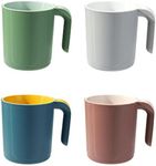 GEJIA Plastic Reusable Coffee Mugs with Handles，Stackable Unbreakable Coffee Cups Set of 4-16.5 Ounce Cups for Cocoa, Milk, Tea or Water, Drinking Cup for Kids & Adult, Dishwasher and Microwave Safe