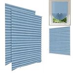 MALOKI Temporary Window Blinds, 2 Pack Black Out Shades Cordless Fabric Blinds Stick On Blinds Paper Blinds Self Adhesive Shades for Window Door, Easy to Cut and Install (Blue, 35 Inch x 59 Inch)