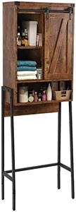 GORZING Over The Toilet Storage Cabinet, Behind Toilet Bathroom Organizer with Adjustable Shelves, Above Toilet Organizers with Barn Door, Space Saver for Restroom, Bathroom, Laundry, Brown