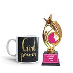 Family Shoping Womens Day Gift for Ladies Girl Power Ceramic Mug with Trophy Gift Combo_Black