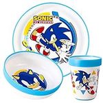 Sonic The Hedgehog 3pcs Reusable Bicolor Premium Kids Dinner Tableware Set Plate, Bowl & Tumbler, BPA Free