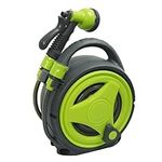 Diivoo Hose Reel 10M, Compact and Portable Hose Pipe Reel with Multi-Function Spray Nozzle, Manual Retractable Effortless Rewind, Mini Hose Reel Set for Garden and Patio, Balconies, Caravan Camping