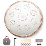 MOOZICA Steel Handpan Tongue Drum, 14 Inches 17 Notes in C Minor with Octave Overtone Design, Handpan Drum Percussion Instrument With Carry Bag (Amara, White)
