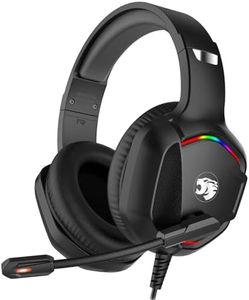 Gaming Headset with Microphone for Pc, Xbox One Series X/s, Ps4, Ps5, Switch, Stereo Wired Noise Cancelling Over-Ear Headphones with Mic, RGB, for Computer, Laptop, Mac, Nintendo, Gamer (Black)