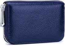 VOGARD Unisex RFID Blocking Leather Card Holder Wallet with Zip Closure | 12 Card Slots & Cash Pocket | Compact Accordion Credit Card Organizer for Men & Women (Navy Blue)