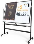 Large Dry-Erase Rolling Magnetic Whiteboard - 48 x 32 Inches Dry Erase Board with Stand Height Adjust Double Sides Mobile White Board Easel on Wheels with 25 Sheets Paper Pad Office, Home & Classroom