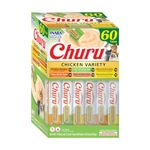 INABA Churu Cat Treats, Lickable, Squeezable Creamy Purée Cat Treat with Green Tea Extract & Taurine, 0.5 Ounces Each Tube, 60 Tubes, Chicken Variety Box