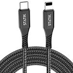 Statik Durabraid Apple iPhone Charger Cable - USB C to iPhone Cable, Durable Nylon Braided, Rapid Data Transfer, Fast Charging Cable for iPhone 14 Plus 14 Pro Max 13 Pro 12 11 X XS XR (Black, 10 ft)