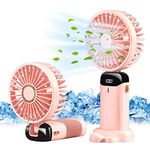 Jsdoin Hand Held Fan,Portable Handheld USB Rechargeable Fans with 5 Speeds,Battery Operated Mini Fan Foldable Desk Desktop Fans with LED Display for Home Office Bedroom Outdoor Travel (Pink)