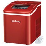 COSTWAY 12kg/24H Ice Machine Counter Top, 9 Cubes Ready in 8 Minutes, Electric Ice Cube Maker with Self-Cleaning Function, Scoop and Removable Basket for Home Office Party Bar (Red)