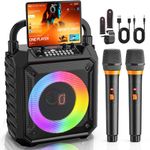 Karaoke Machine with 2 Wireless Microphones For Adults, Bluetooth 5.3 Speaker with Dynamic Party Lights & 24-Hour Playtime, PA System for Home and Outdoor Parties, Supports USB/SD/AUX/TV Connection