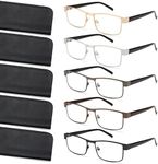 Reading Glasses for Men Blue Light Blocking, Metal Readers Anti Eye Strain/Migraine Computer Eyeglasses 5 Packs/Soft Cases (Brown/Black/Silver/Gunmetal/Gold 2.0)