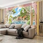 Wallpapers, Wallpapers-Custom 3D Three-Dimensional European Town Wallpapers Dolphin White Dove Large Fresco Roman Architecture C 3D Wallpapers Wallpaper Paste Living Room Paste The wall-200cm×140cm