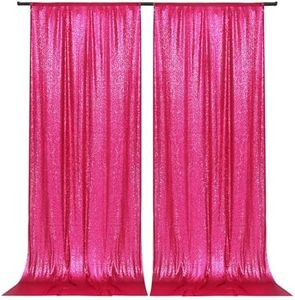 PartyDelight Sequin Backdrop Curtains 2 Panels Hot Pink 5FT X 10FT Sparkly for Wedding Party Room Decorations
