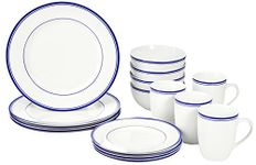 Amazon Basics 16-Piece Cafe Stripe Dinnerware Set, Plates, Bowls, Mugs, Service for 4, Blue