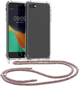 kwmobile Crossbody Case Compatible with Apple iPhone SE (2022) / iPhone SE (2020) / iPhone 8 / iPhone 7 Case - Clear TPU Phone Cover w/Lanyard Cord Strap - White/Transparent/White