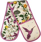 Double Oven Gloves Kitchen Cooking Baking Oven BBQ Pans Potholder Mitts Mitten- Hummingbird 100% Cotton Double Oven Gloves Purple and off-white UK