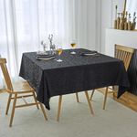 Marina Decoration Jacquard Waterproof Thick Elegant Luxury Premium Solid Damask Branch Scroll Decorative Home Kitchen Tablecloth Liquid Repellent and Stain Resistant, Black Color Square 70 Inch